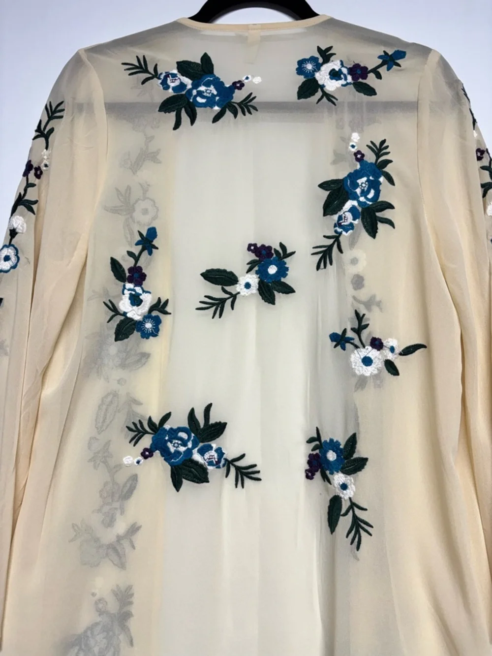 ✨Pink Blush Cream Sheer Embroidered Kimono Cardigan – Size S